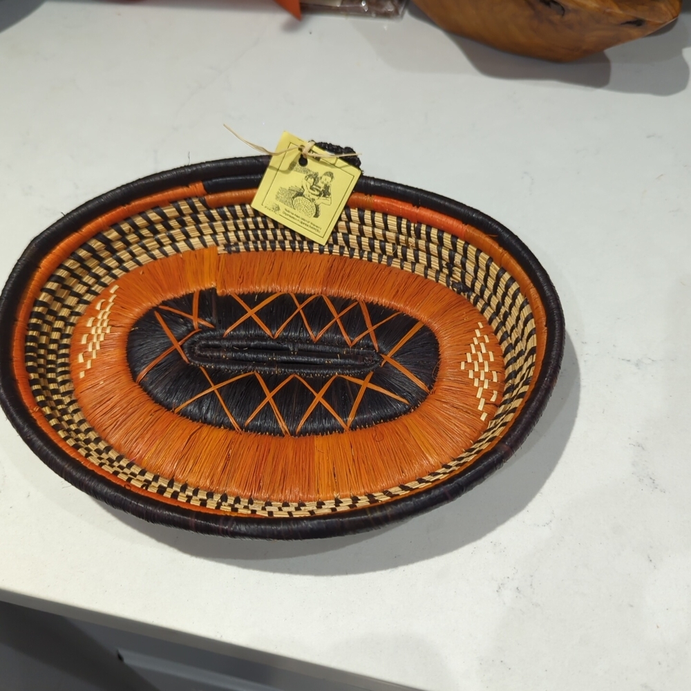 Handcrafted Ugandan Orange and Black Woven Basket-nwt